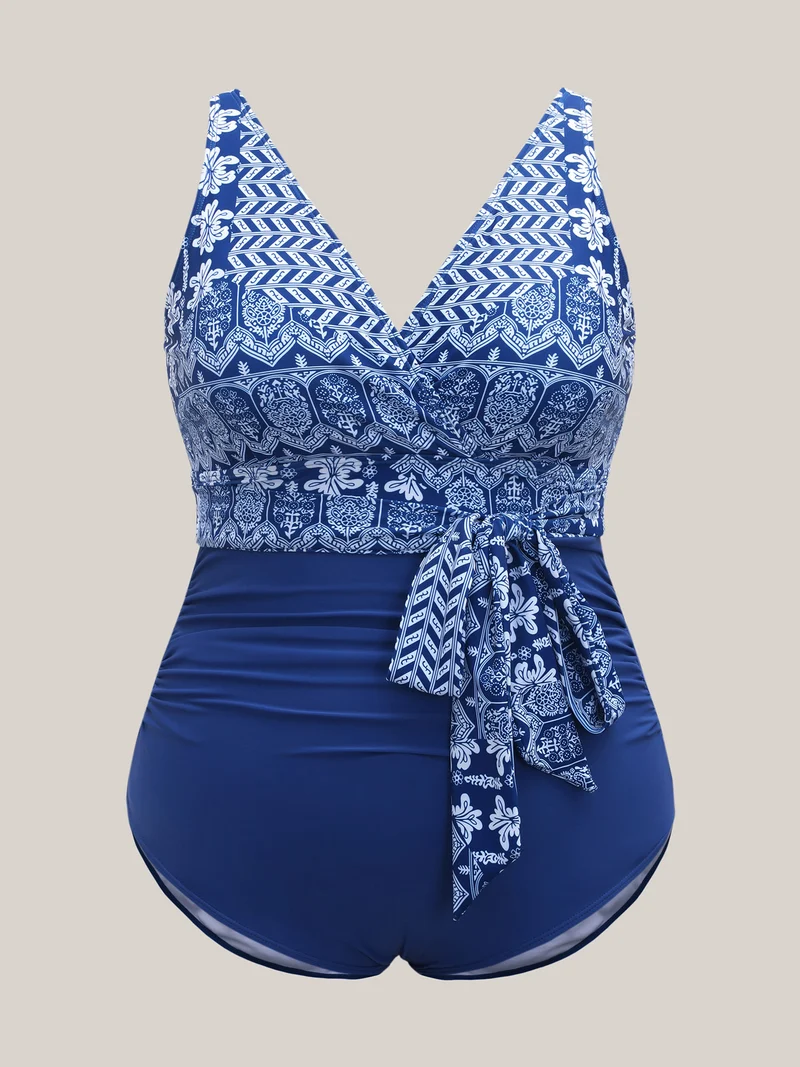 Boho Print Belted One-Piece Swimsuit