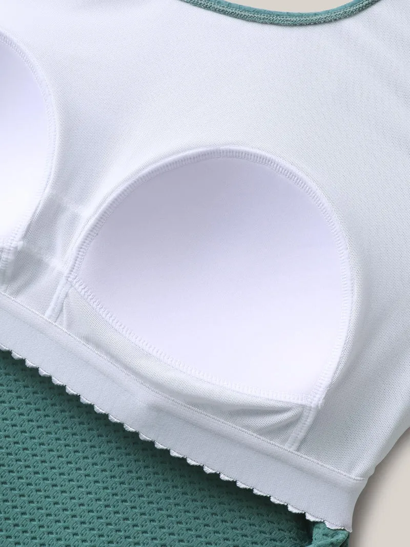 Textured Side Drawstrings U-Neck Swim Top