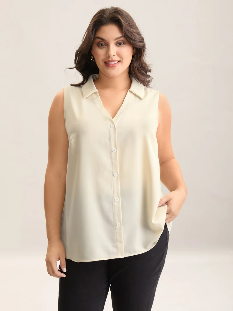 Button Placket Collar Tank Top