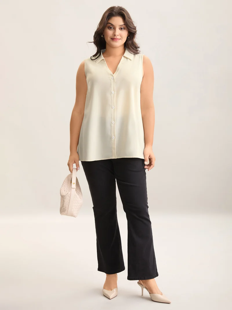 Button Placket Collar Tank Top