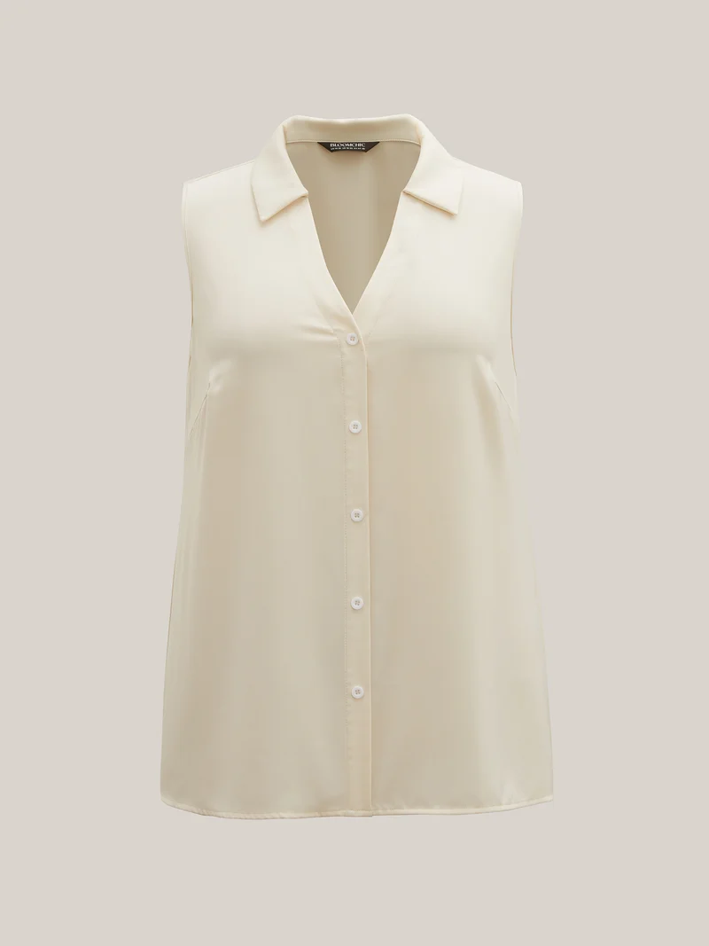 Button Placket Collar Tank Top
