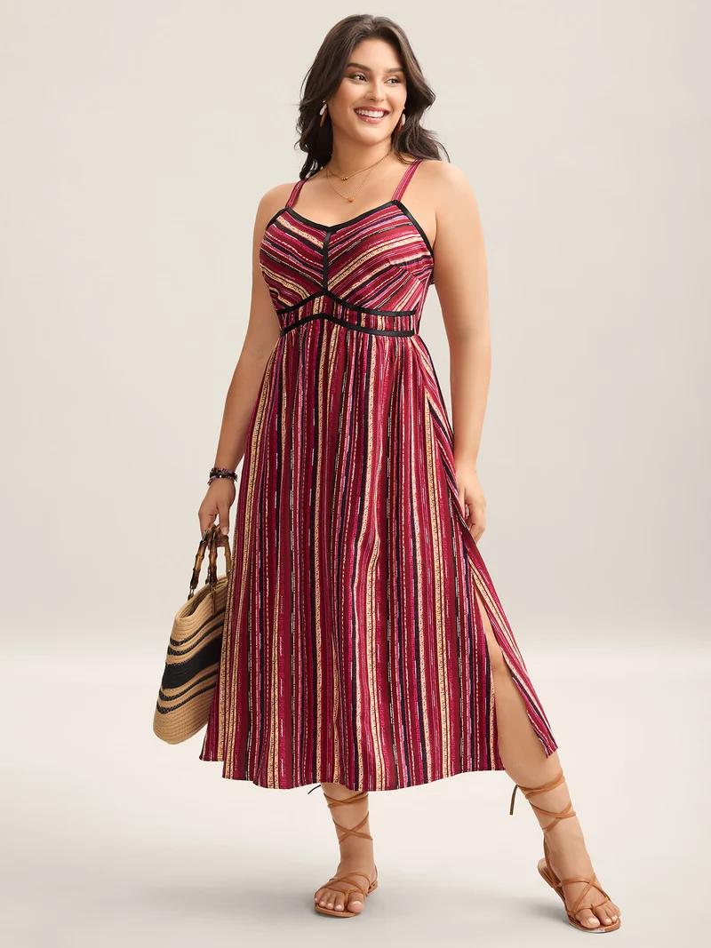 Colorful Stripes Spliced Cami Maxi Dress