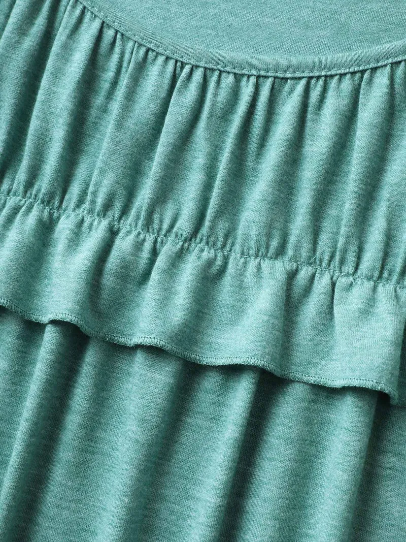 Pleated Neckline Flutter Sleeve Tank Top
