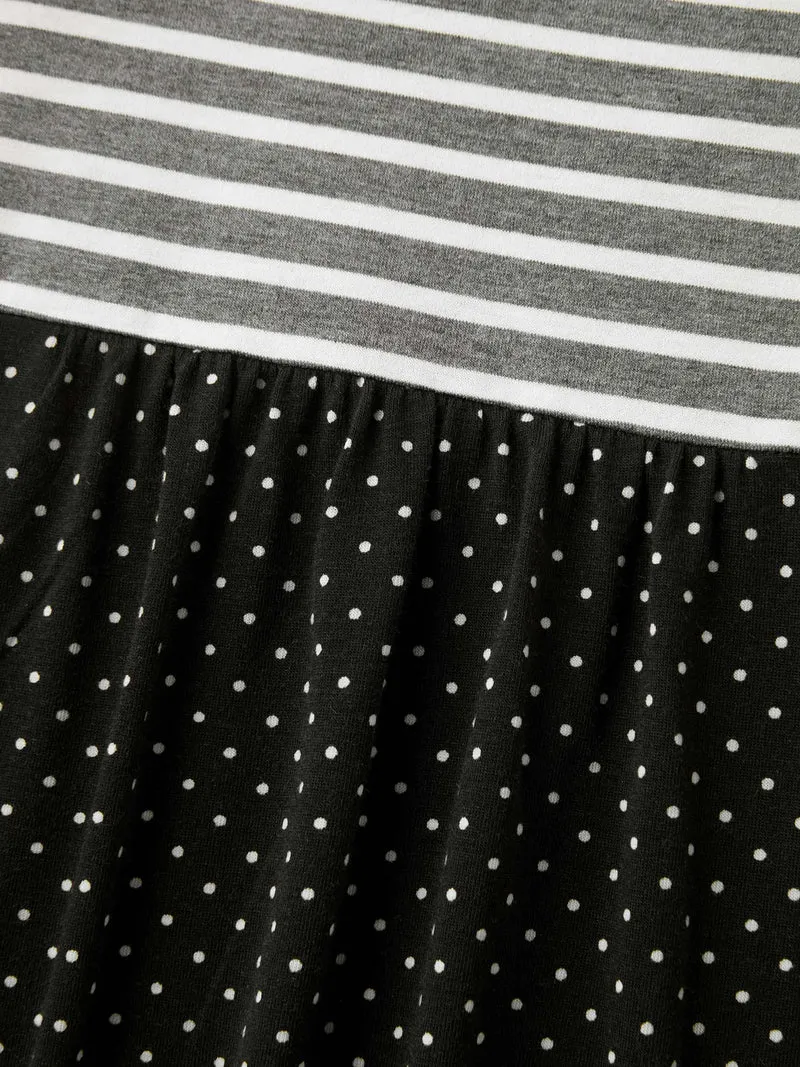 Striped Polka Dots Print Pockets T-Shirt