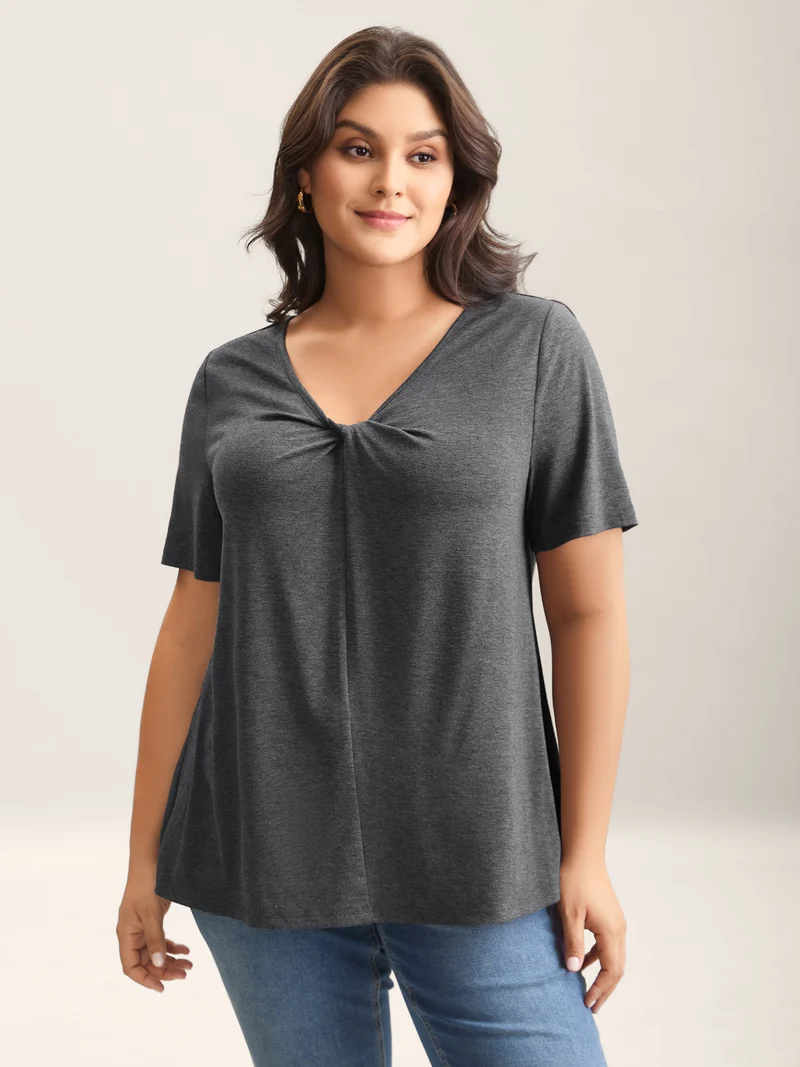 Supersoft Cinched Neck Plain T-Shirt
