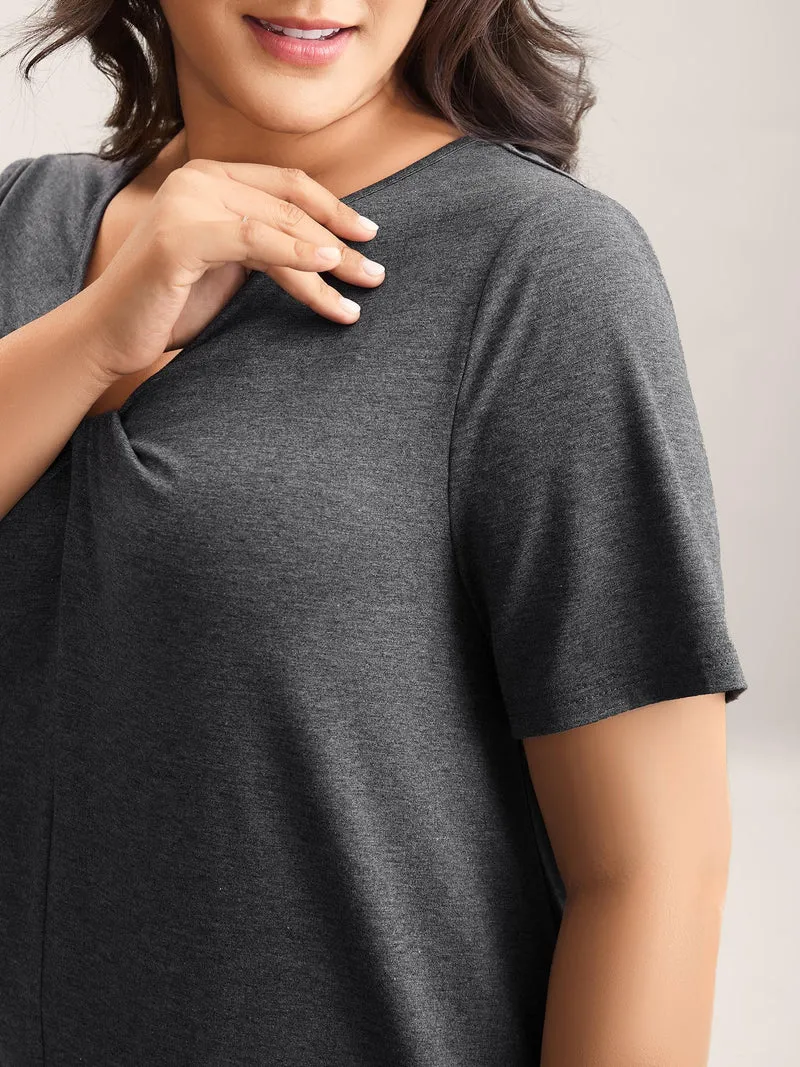 Supersoft Cinched Neck Plain T-Shirt