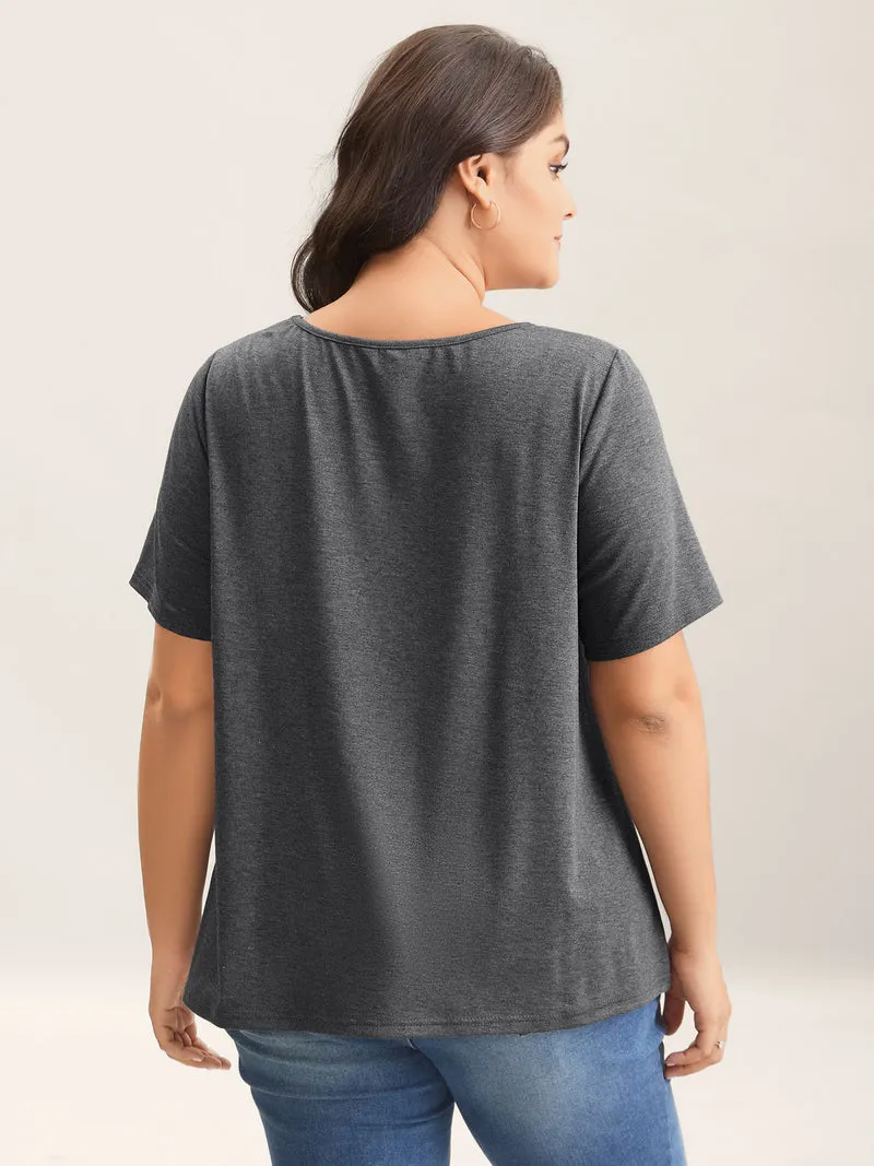 Supersoft Cinched Neck Plain T-Shirt