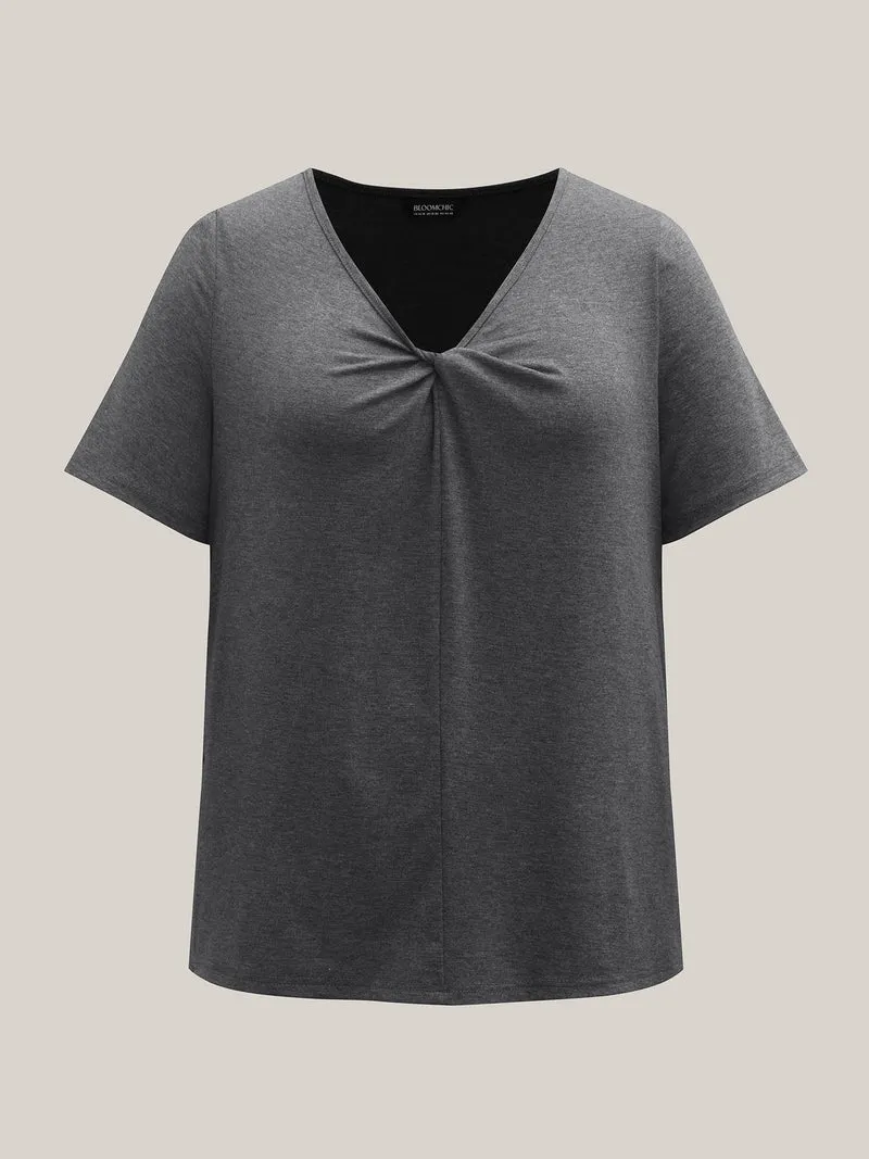 Supersoft Cinched Neck Plain T-Shirt