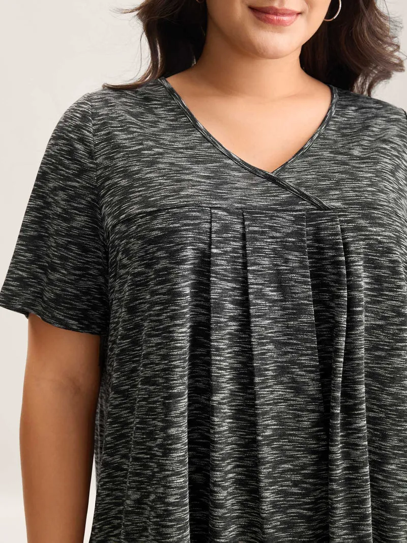 Heather Surplice Neck Curvy Hem T-Shirt