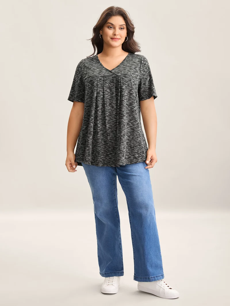 Heather Surplice Neck Curvy Hem T-Shirt