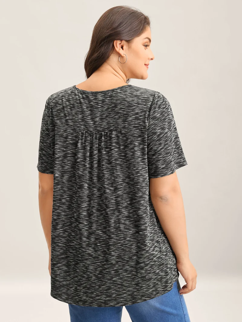 Heather Surplice Neck Curvy Hem T-Shirt