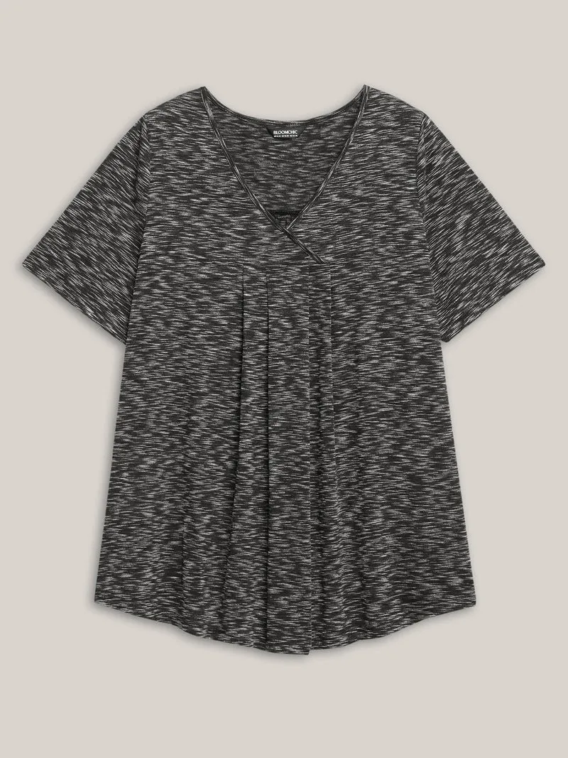 Heather Surplice Neck Curvy Hem T-Shirt