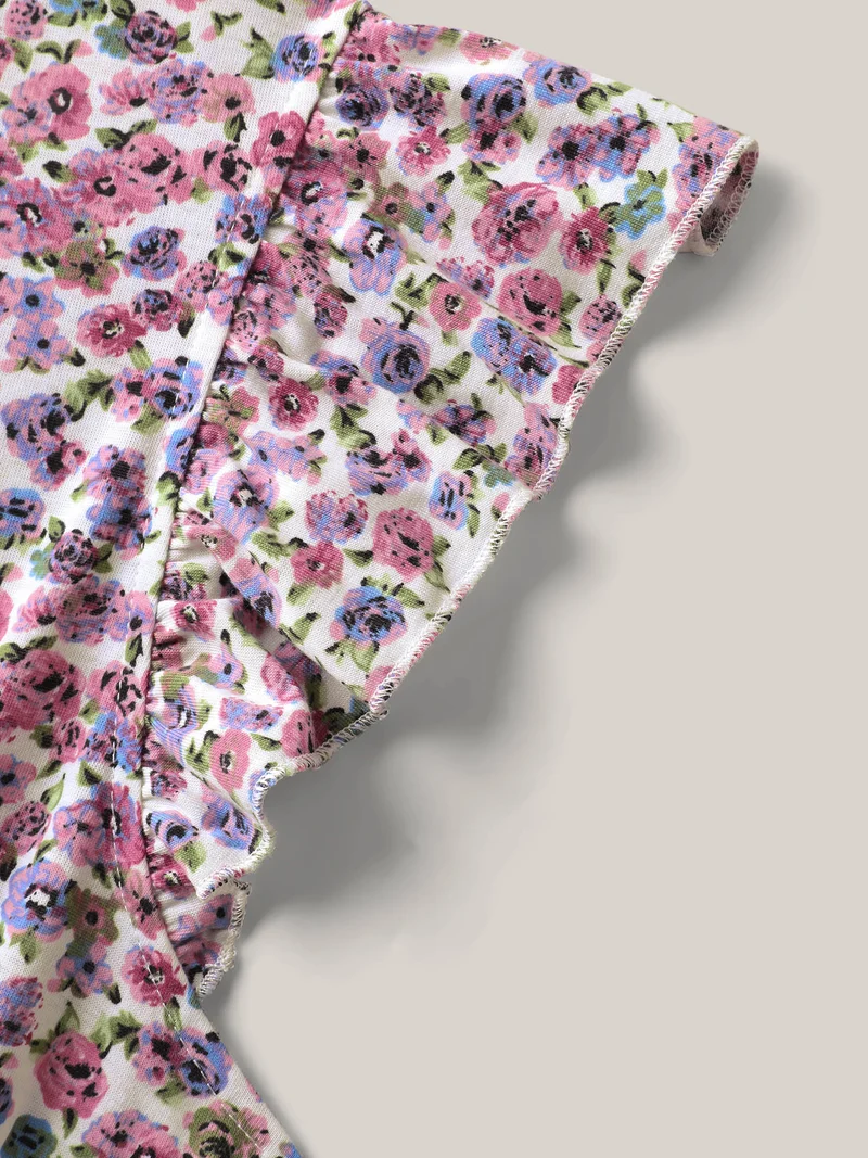 Ditsy Floral Flutter Sleeve Pockets Midi Dress