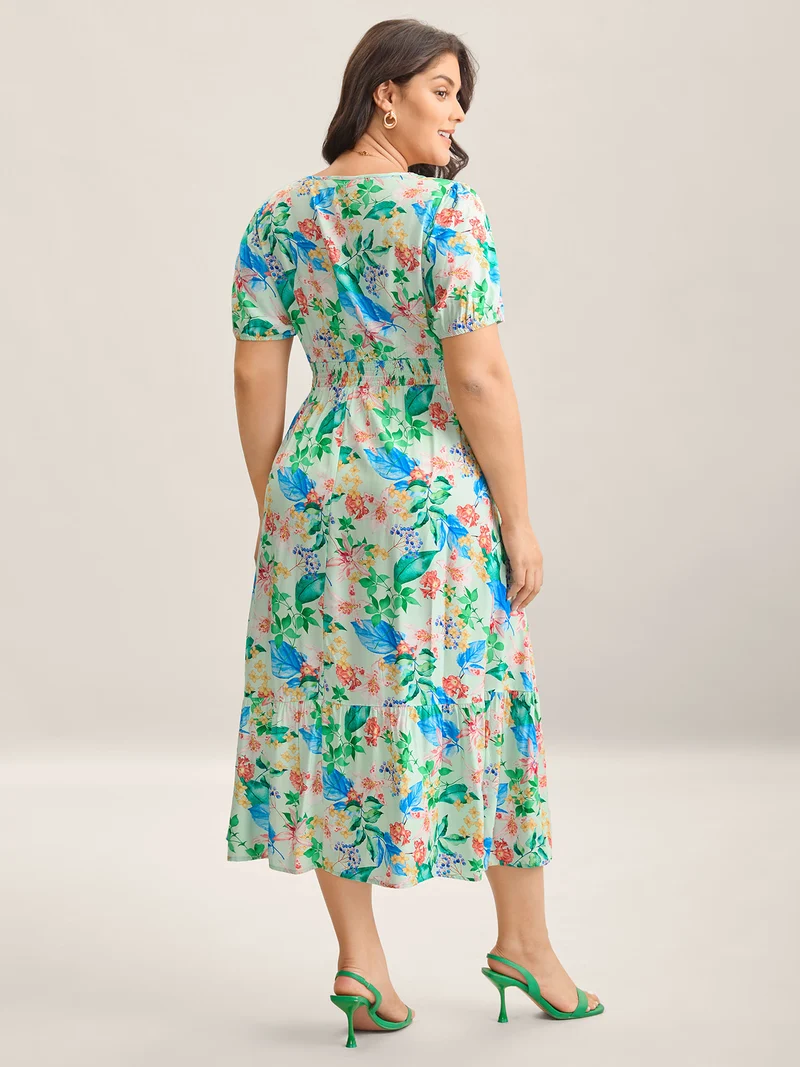 Spring Flowers Printed Pockets Midi Dress