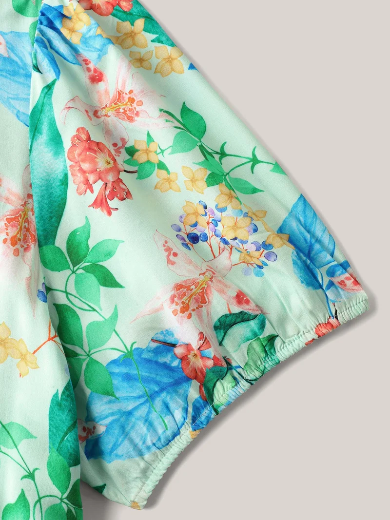 Spring Flowers Printed Pockets Midi Dress