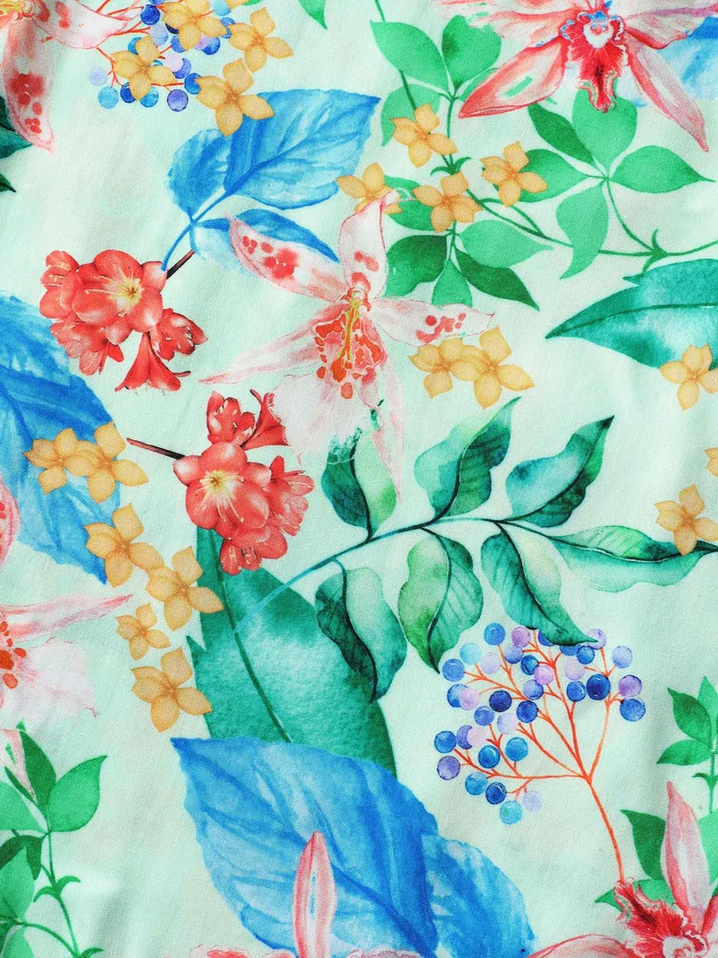 Spring Flowers Printed Pockets Midi Dress