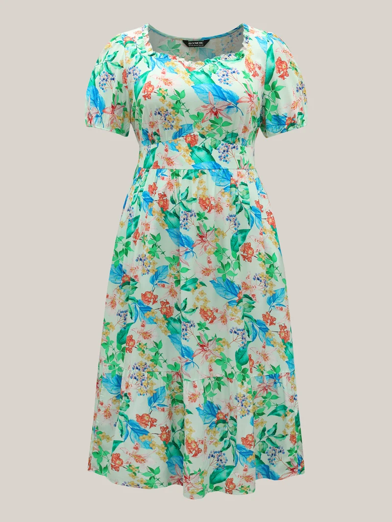 Spring Flowers Printed Pockets Midi Dress