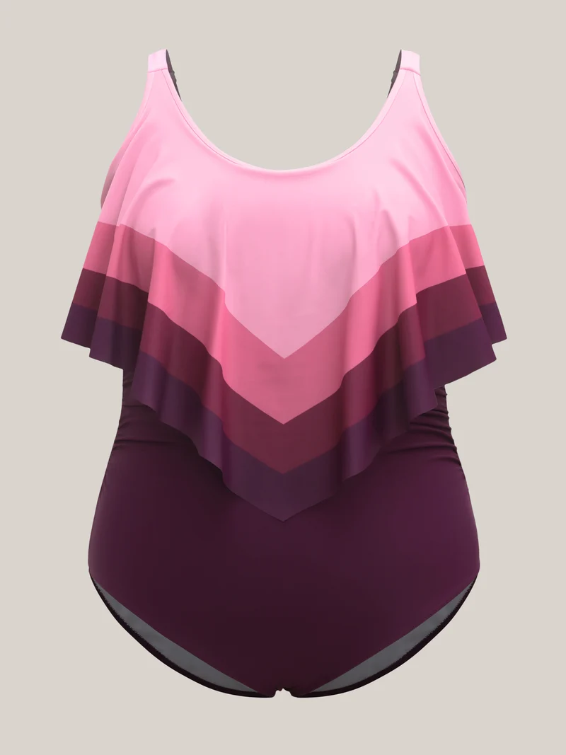 Color Block Layered One-Piece Swimsuit