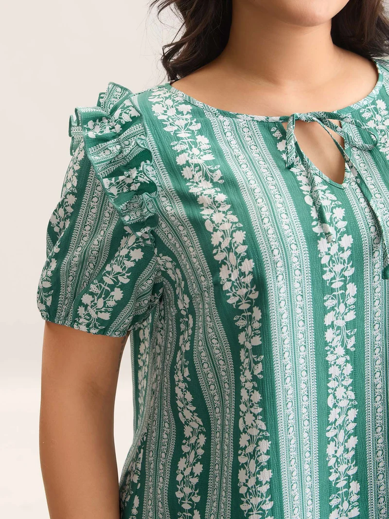 Floral Print Ruffled Detail Sleeve Blouse
