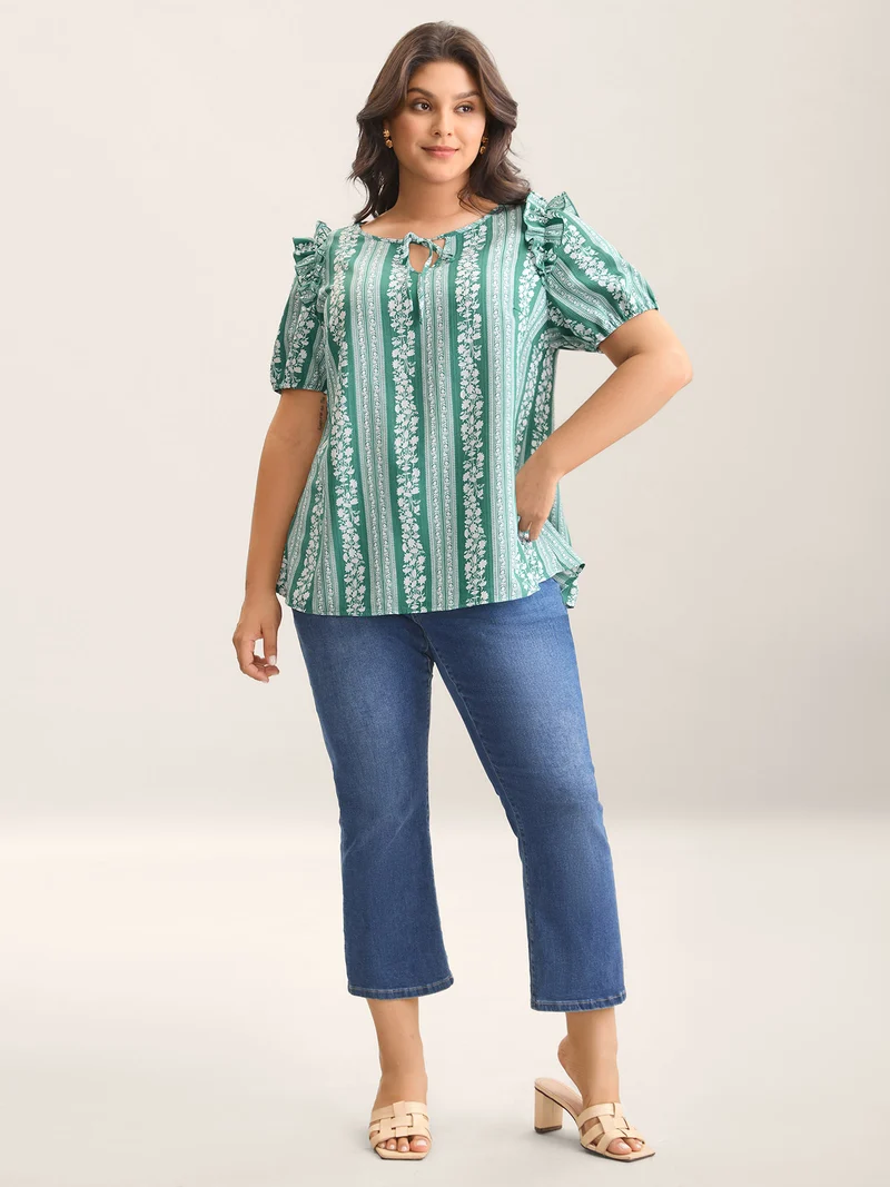 Floral Print Ruffled Detail Sleeve Blouse