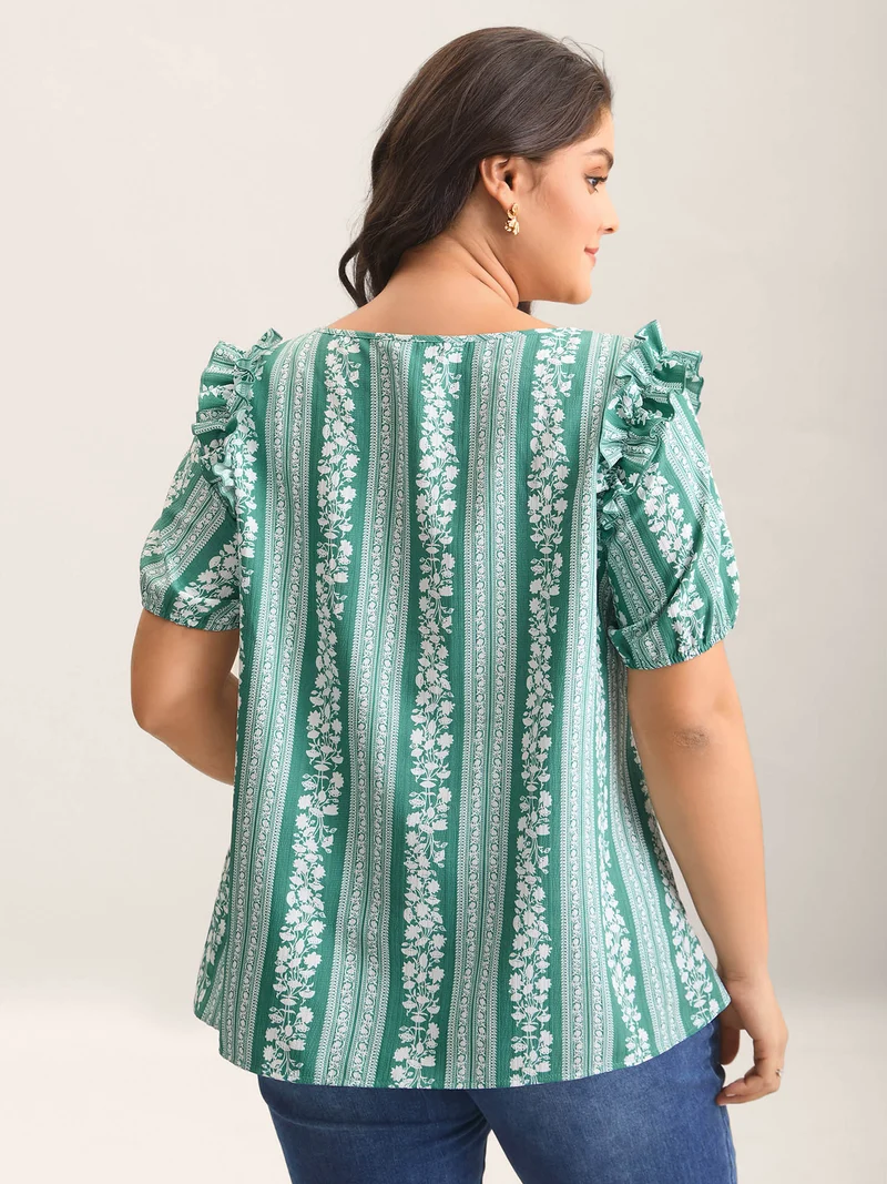 Floral Print Ruffled Detail Sleeve Blouse