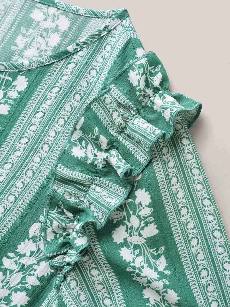 Floral Print Ruffled Detail Sleeve Blouse