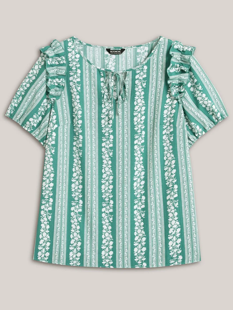 Floral Print Ruffled Detail Sleeve Blouse