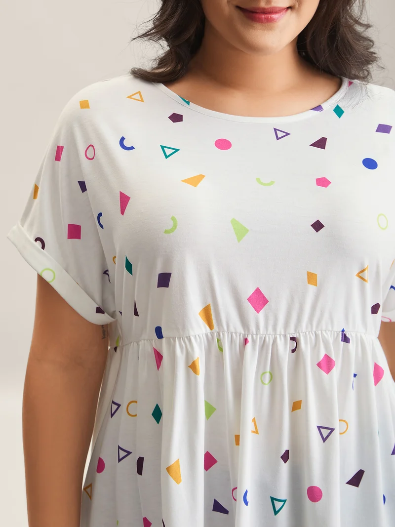 Fun Geometric Print Babydoll Top