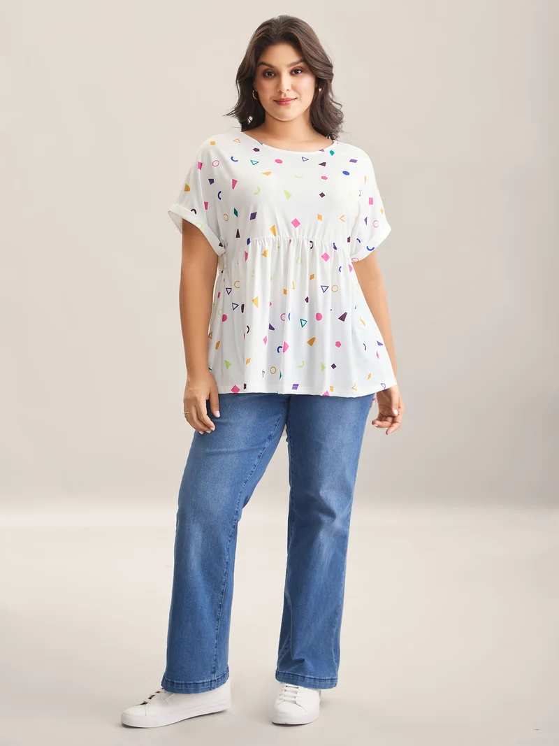 Fun Geometric Print Babydoll Top