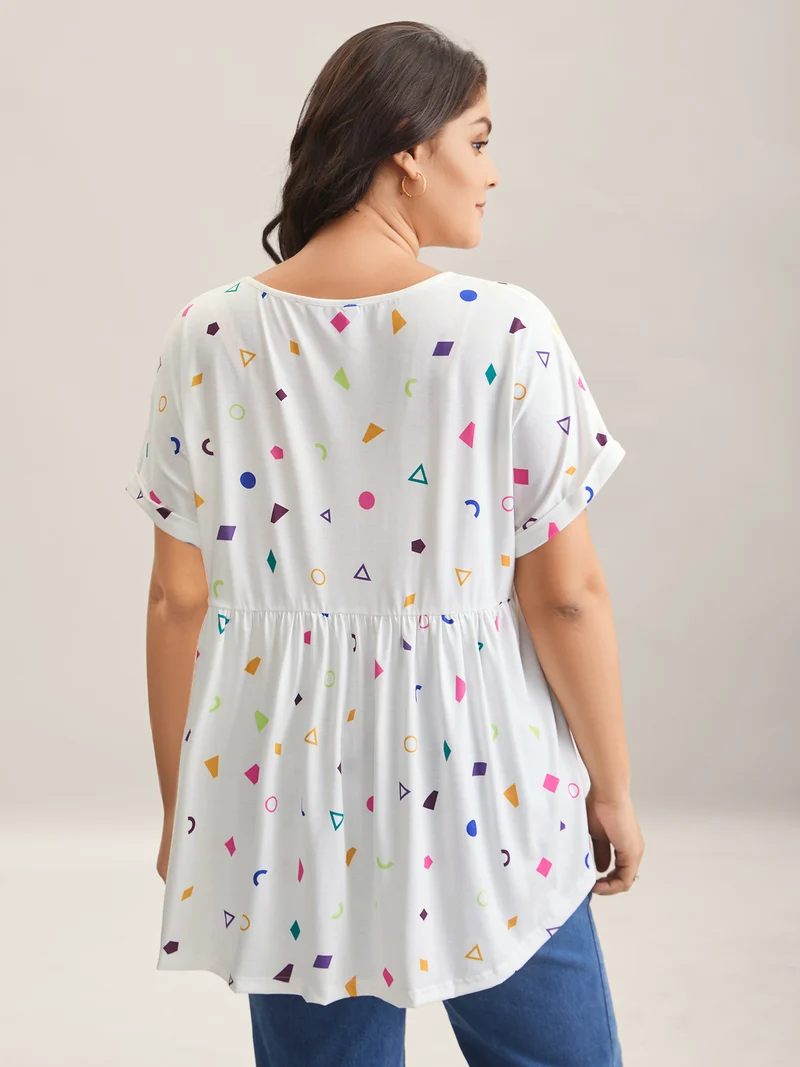 Fun Geometric Print Babydoll Top