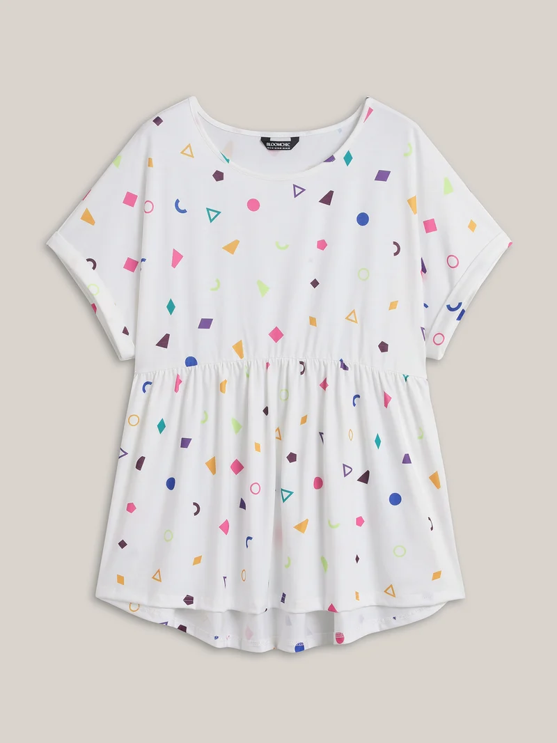 Fun Geometric Print Babydoll Top