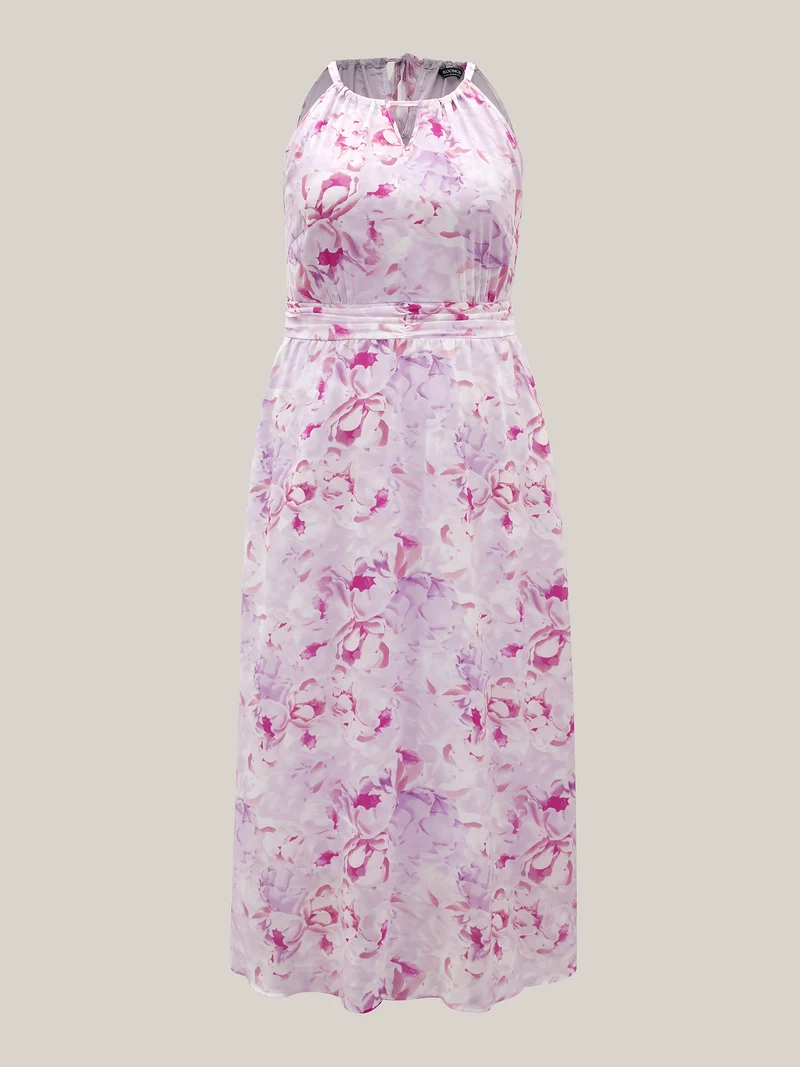 Floral Print Halter Neck Stretchy Midi Dress