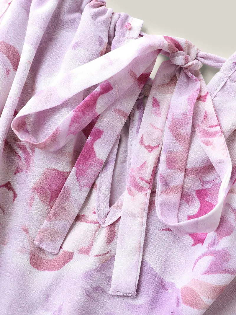 Floral Print Halter Neck Stretchy Midi Dress