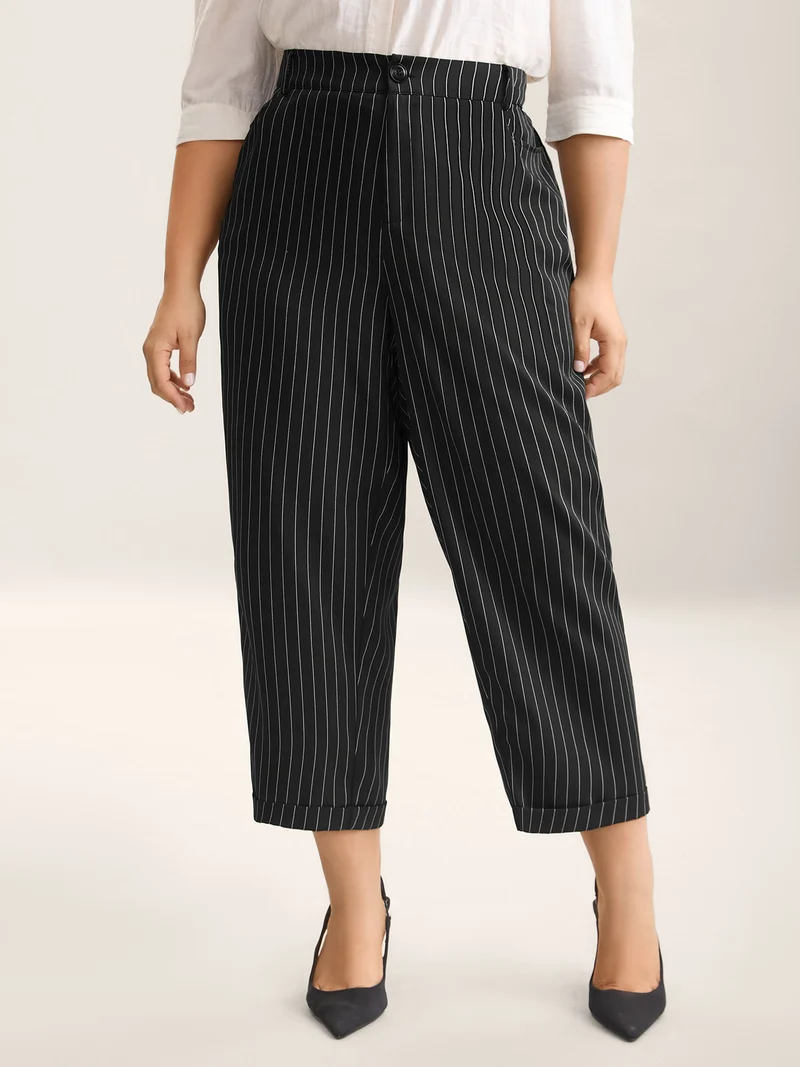 Stripes Print Pockets Straight-Fit Pants