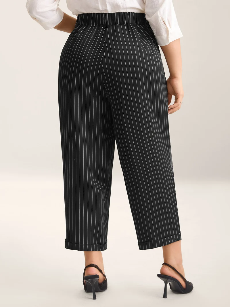 Stripes Print Pockets Straight-Fit Pants