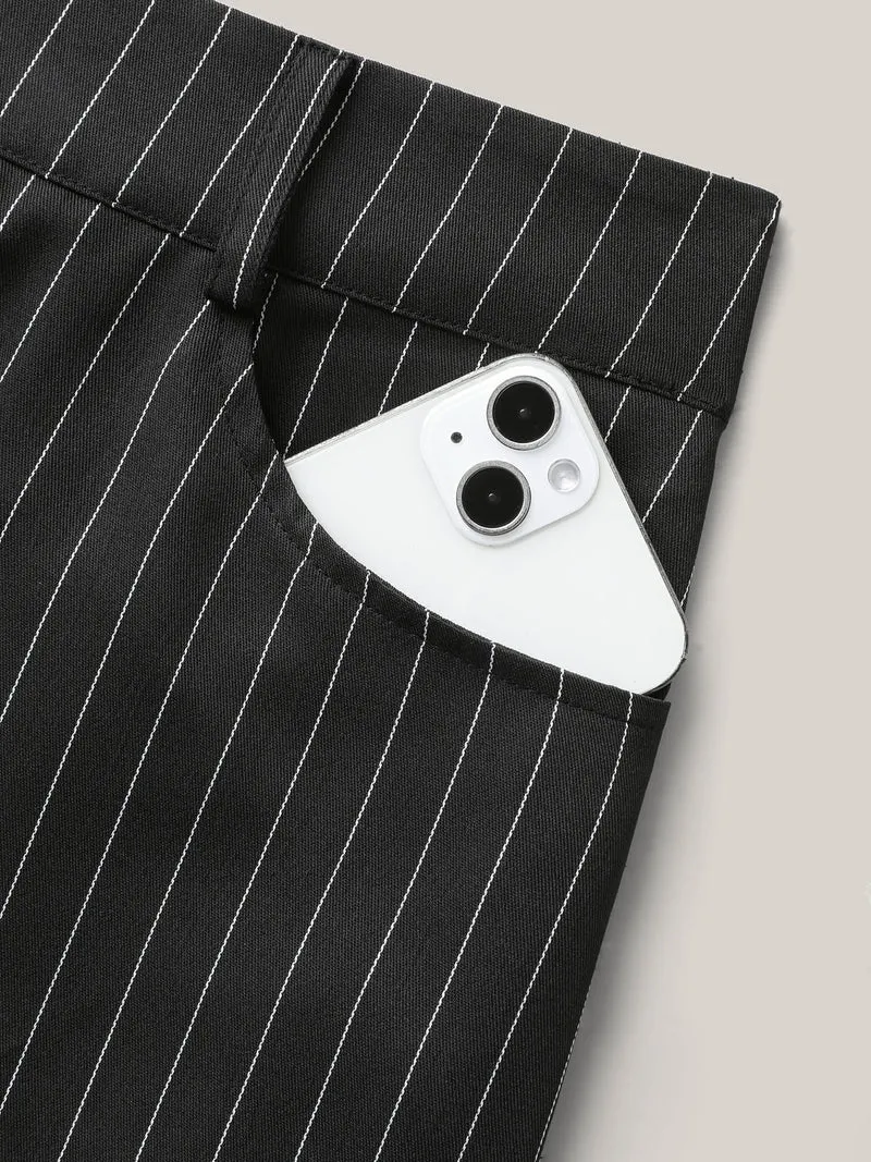 Stripes Print Pockets Straight-Fit Pants