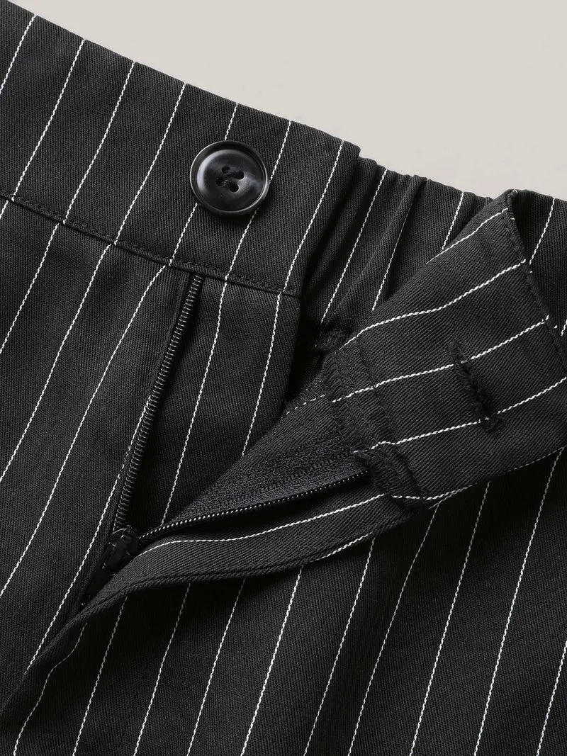 Stripes Print Pockets Straight-Fit Pants