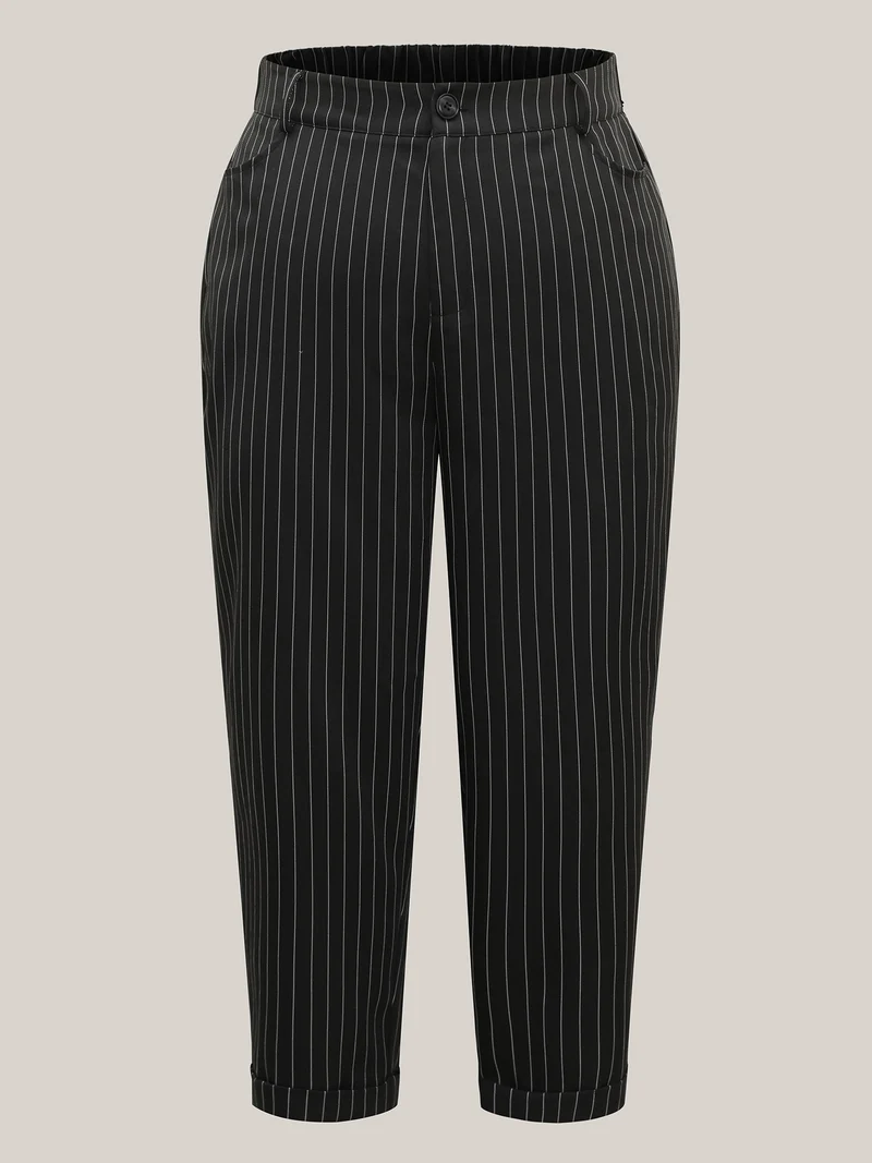 Stripes Print Pockets Straight-Fit Pants