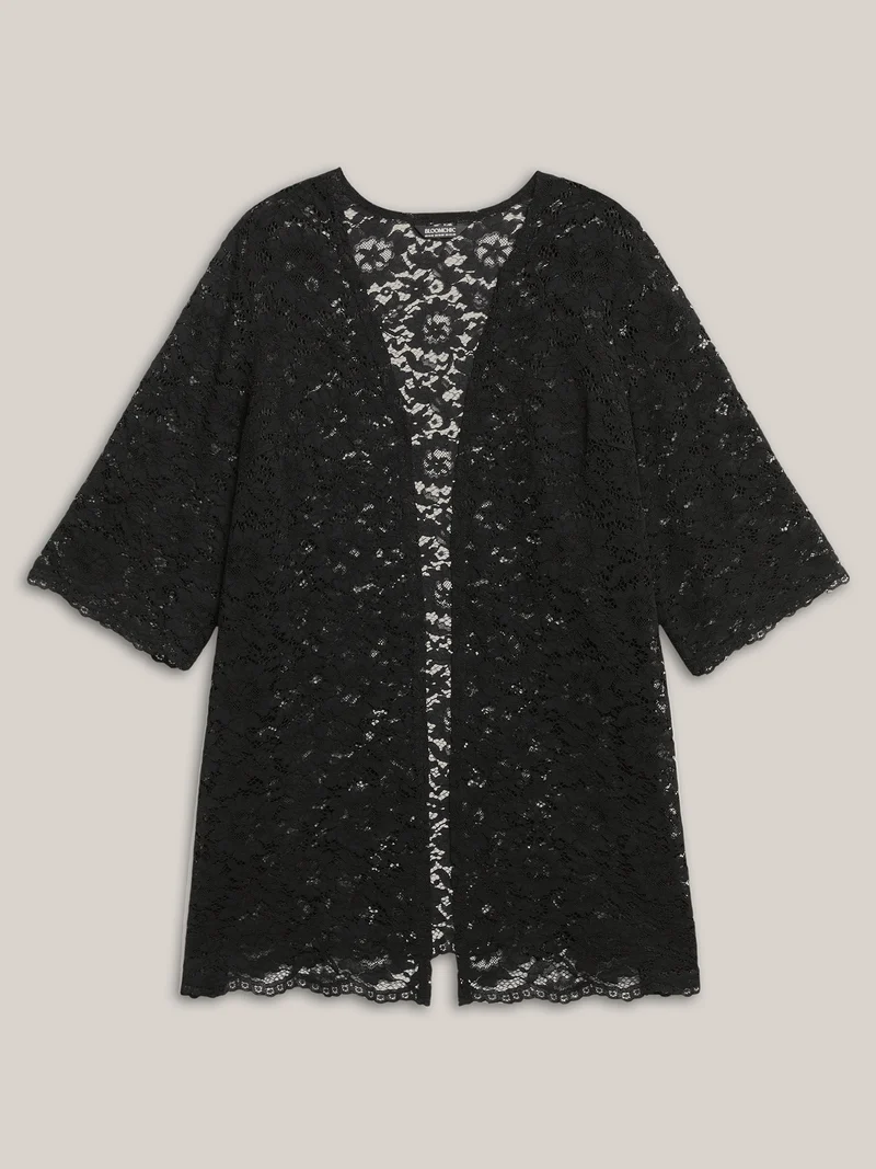 Lace Sheer Scalloped Hem Kimono