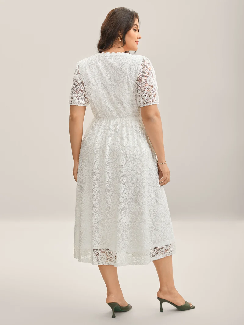 Woven Textured Feel Cinched-Waist Midi Dress