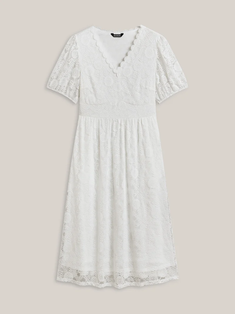 Woven Textured Feel Cinched-Waist Midi Dress