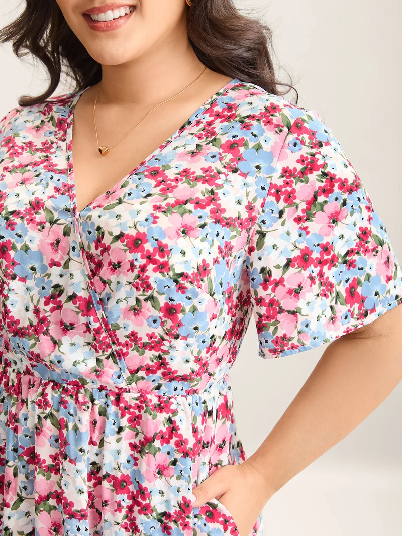Floral Print Pockets Lined Midi Dress