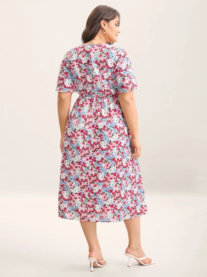 Floral Print Pockets Lined Midi Dress