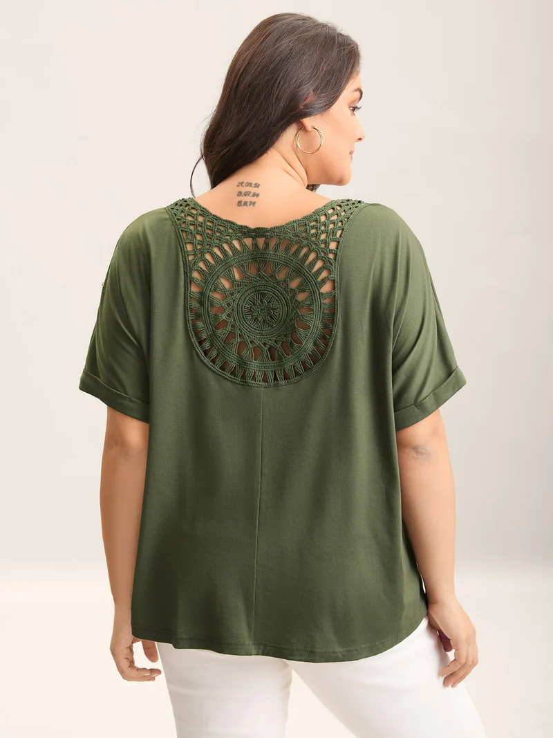 Cut-Out Back Detail Plain T-Shirt