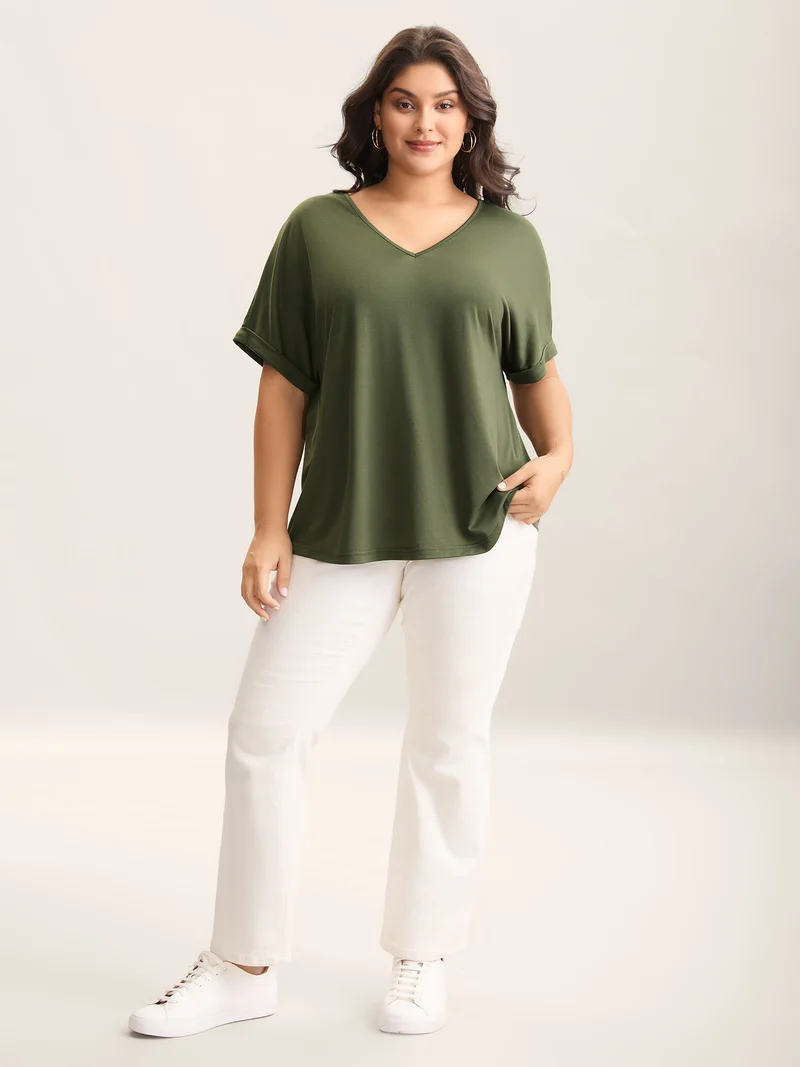 Cut-Out Back Detail Plain T-Shirt