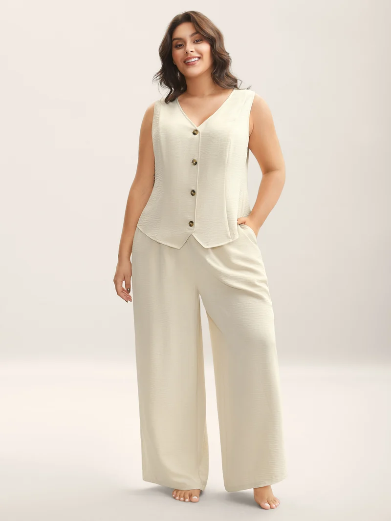Textured Stretchy Button Detail Co-Ord Set