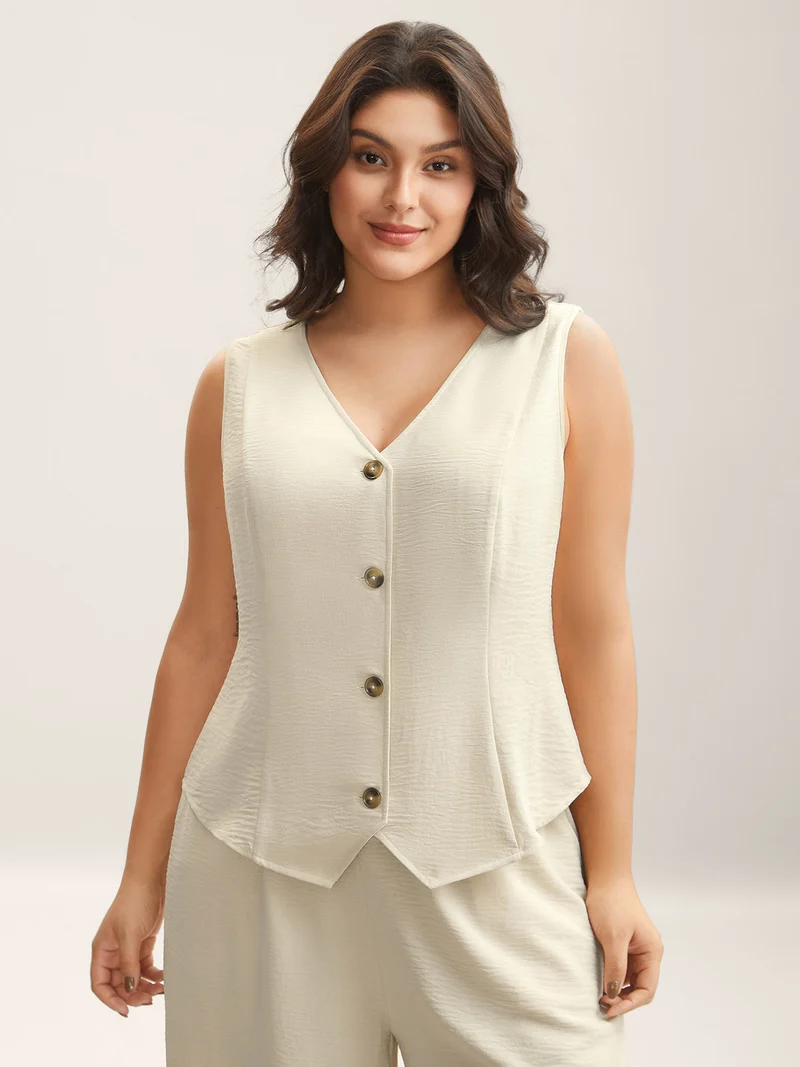 Textured Stretchy Button Detail Co-Ord Set