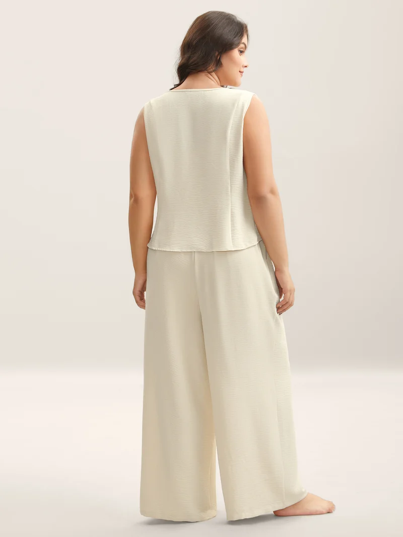 Textured Stretchy Button Detail Co-Ord Set