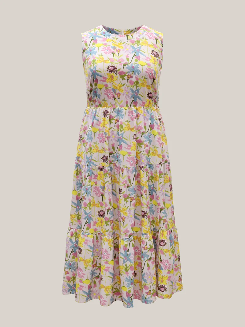 Floral Print Round Neck Tiered Maxi Dress
