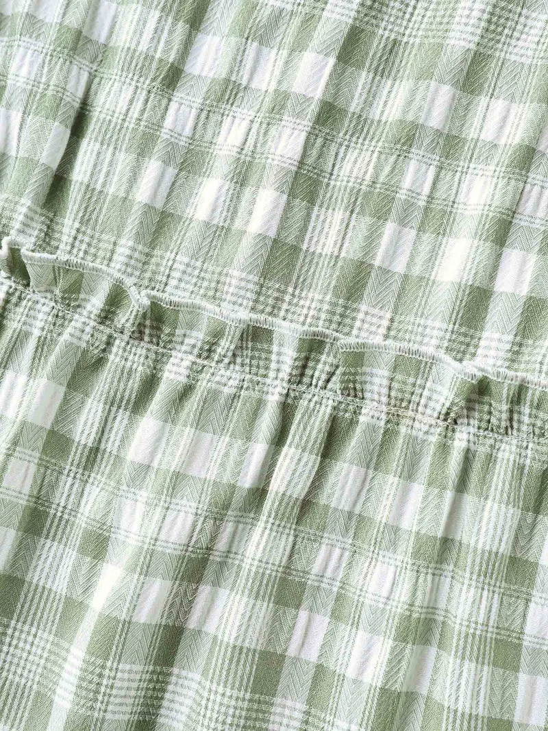 Plaid Pattern Ruffled Sleeve Babydoll Top